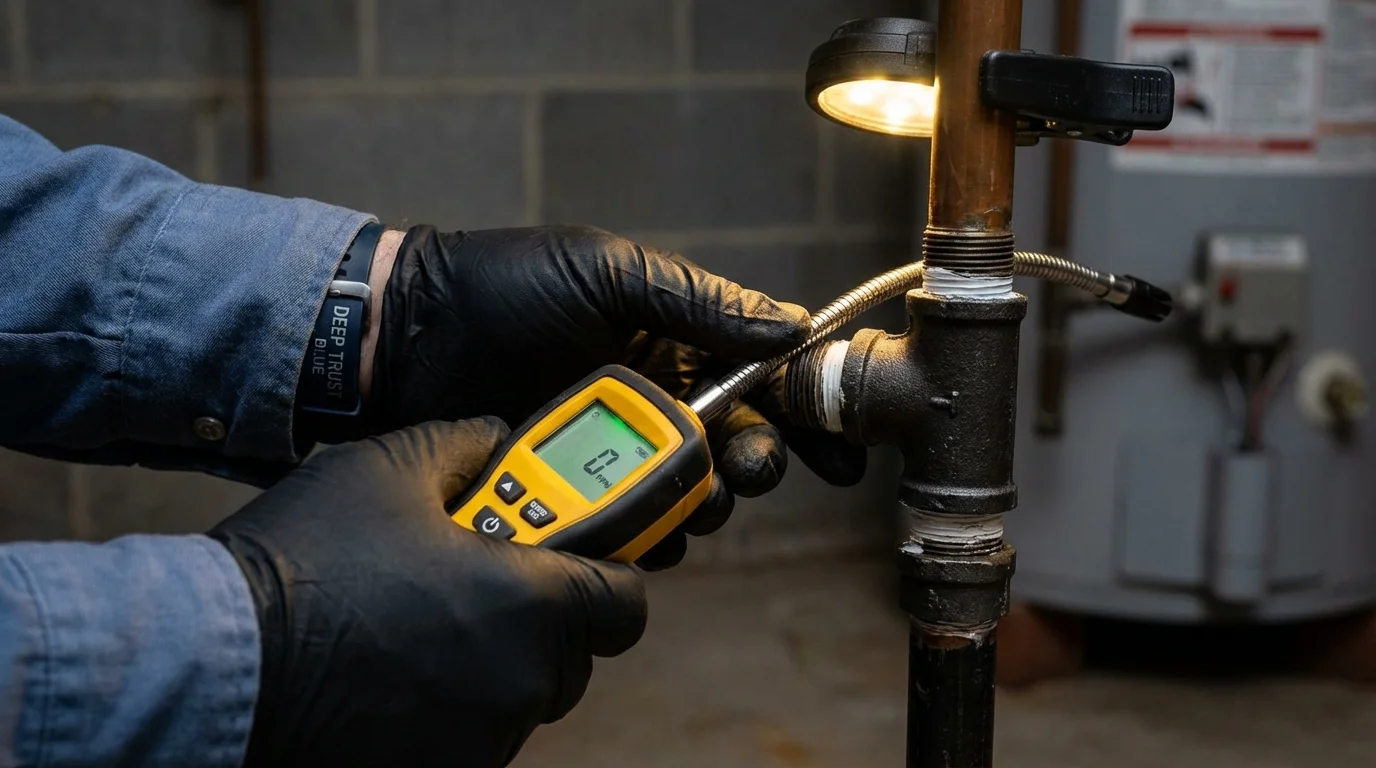 Gas leak detection with electronic sniffer by Johns Plumbing LLC in Sequim