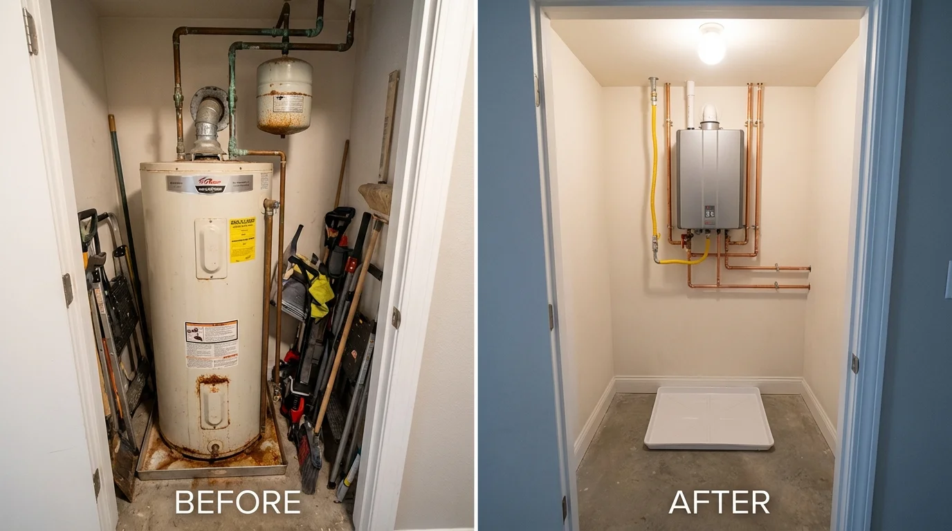 Tank water heater versus wall-mounted tankless unit comparison for Sequim, WA homeowners